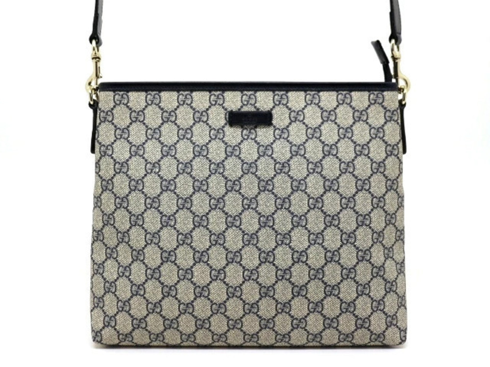Gucci Bag Shoulder GG Supreme Canvas Calfskin Beige Cream Navy Blue